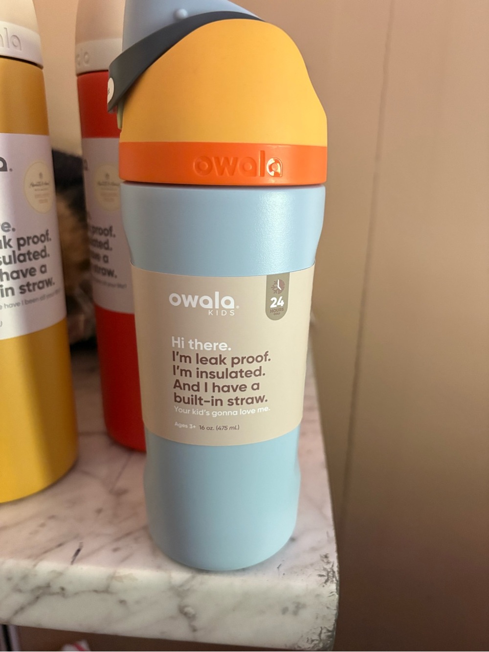 Owala Kids Insulated Straw Bottle - Light Blue & Yellow-Orange16 Oz